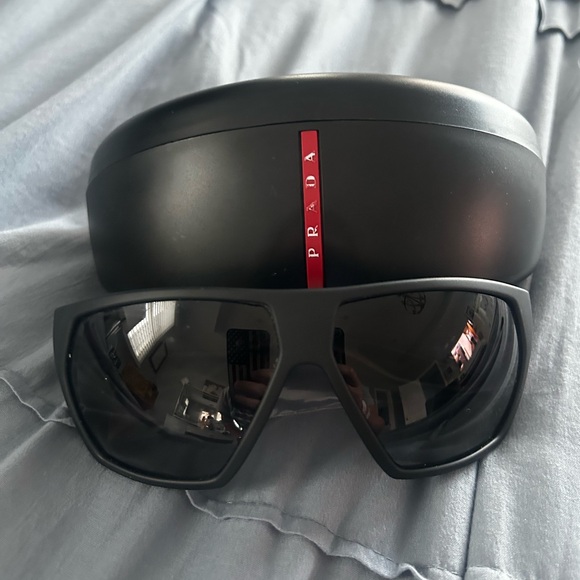 Prada Black Sunglasses with Red Accent